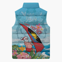 Personalized Antigua and Barbuda Christmas Sleeveless Puffer Jacket Windsurfing Santa Caribbean Tropical Style - Wonder Print Shop