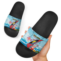 Personalized Antigua and Barbuda Christmas Slide Sandals Windsurfing Santa Caribbean Tropical Style - Wonder Print Shop