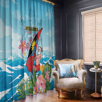 Personalized Antigua and Barbuda Christmas Window Curtain Windsurfing Santa Caribbean Tropical Style - Wonder Print Shop