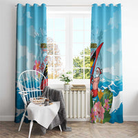 Personalized Antigua and Barbuda Christmas Window Curtain Windsurfing Santa Caribbean Tropical Style - Wonder Print Shop