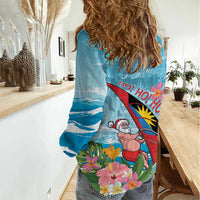 Personalized Antigua and Barbuda Christmas Women Casual Shirt Windsurfing Santa Caribbean Tropical Style - Wonder Print Shop
