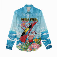 Personalized Antigua and Barbuda Christmas Women Casual Shirt Windsurfing Santa Caribbean Tropical Style - Wonder Print Shop