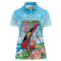 Personalized Antigua and Barbuda Christmas Women Polo Shirt Windsurfing Santa Caribbean Tropical Style - Wonder Print Shop