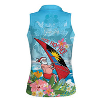 Personalized Antigua and Barbuda Christmas Women Sleeveless Polo Shirt Windsurfing Santa Caribbean Tropical Style - Wonder Print Shop