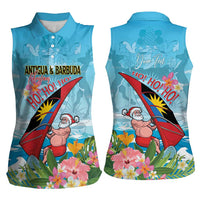 Personalized Antigua and Barbuda Christmas Women Sleeveless Polo Shirt Windsurfing Santa Caribbean Tropical Style - Wonder Print Shop