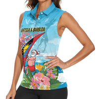 Personalized Antigua and Barbuda Christmas Women Sleeveless Polo Shirt Windsurfing Santa Caribbean Tropical Style - Wonder Print Shop