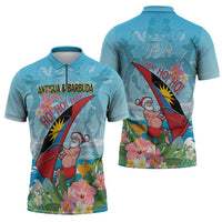 Personalized Antigua and Barbuda Christmas Zipper Polo Shirt Windsurfing Santa Caribbean Tropical Style - Wonder Print Shop