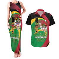 St Kitts and Nevis Sugar Mas Couples Matching Tank Maxi Dress and Hawaiian Shirt Caribbean Masquerade Flag Color - Wonder Print Shop