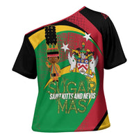 St Kitts and Nevis Sugar Mas Cross Shoulder Shirt Caribbean Masquerade Flag Color - Wonder Print Shop