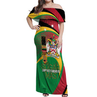 St Kitts and Nevis Sugar Mas Off Shoulder Maxi Dress Caribbean Masquerade Flag Color - Wonder Print Shop