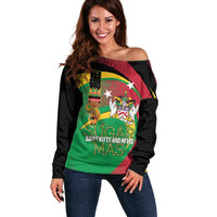 St Kitts and Nevis Sugar Mas Off Shoulder Sweater Caribbean Masquerade Flag Color - Wonder Print Shop
