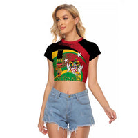 St Kitts and Nevis Sugar Mas Raglan Cropped T Shirt Caribbean Masquerade Flag Color - Wonder Print Shop