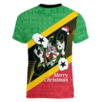 St Kitts and Nevis Christmas Women V-Neck T-Shirt 869 Proud With Map - Wonder Print Shop