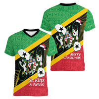 St Kitts and Nevis Christmas Women V-Neck T-Shirt 869 Proud With Map - Wonder Print Shop