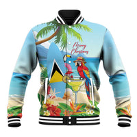Personalized Saint Lucia Christmas Baseball Jacket Chill Macaw Parrot Caribbean Tropical Style - Wonder Print Shop