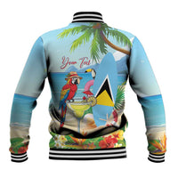 Personalized Saint Lucia Christmas Baseball Jacket Chill Macaw Parrot Caribbean Tropical Style - Wonder Print Shop