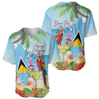 Personalized Saint Lucia Christmas Baseball Jersey Chill Macaw Parrot Caribbean Tropical Style - Wonder Print Shop