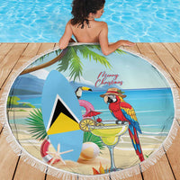 Saint Lucia Christmas Beach Blanket Chill Macaw Parrot Caribbean Tropical Style - Wonder Print Shop