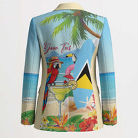 Personalized Saint Lucia Christmas Blazer Chill Macaw Parrot Caribbean Tropical Style - Wonder Print Shop