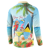 Personalized Saint Lucia Christmas Button Sweatshirt Chill Macaw Parrot Caribbean Tropical Style - Wonder Print Shop