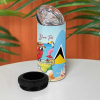Personalized Saint Lucia Christmas 4 in 1 Can Cooler Tumbler Chill Macaw Parrot Caribbean Tropical Style - Wonder Print Shop