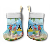 Personalized Saint Lucia Christmas Stocking Chill Macaw Parrot Caribbean Tropical Style - Wonder Print Shop