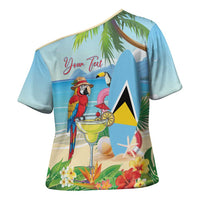 Personalized Saint Lucia Christmas Cross Shoulder Shirt Chill Macaw Parrot Caribbean Tropical Style - Wonder Print Shop