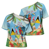 Personalized Saint Lucia Christmas Cross Shoulder Shirt Chill Macaw Parrot Caribbean Tropical Style - Wonder Print Shop