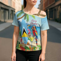 Personalized Saint Lucia Christmas Cross Shoulder Shirt Chill Macaw Parrot Caribbean Tropical Style - Wonder Print Shop
