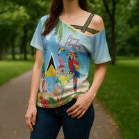 Personalized Saint Lucia Christmas Cross Shoulder Shirt Chill Macaw Parrot Caribbean Tropical Style - Wonder Print Shop