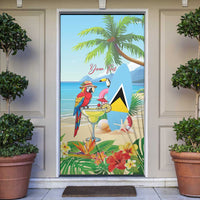 Personalized Saint Lucia Christmas Door Cover Chill Macaw Parrot Caribbean Tropical Style - Wonder Print Shop