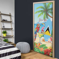 Personalized Saint Lucia Christmas Door Cover Chill Macaw Parrot Caribbean Tropical Style - Wonder Print Shop