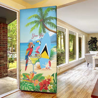 Personalized Saint Lucia Christmas Door Cover Chill Macaw Parrot Caribbean Tropical Style - Wonder Print Shop