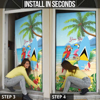 Personalized Saint Lucia Christmas Door Cover Chill Macaw Parrot Caribbean Tropical Style - Wonder Print Shop