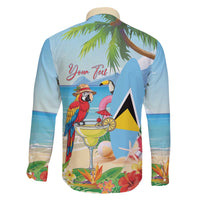 Personalized Saint Lucia Christmas Family Matching Off The Shoulder Long Sleeve Dress and Hawaiian Shirt Chill Macaw Parrot Caribbean Tropical Style - Wonder Print Shop
