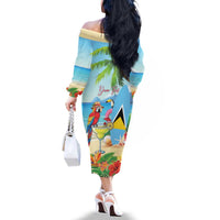 Personalized Saint Lucia Christmas Family Matching Off The Shoulder Long Sleeve Dress and Hawaiian Shirt Chill Macaw Parrot Caribbean Tropical Style - Wonder Print Shop