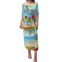 Personalized Saint Lucia Christmas Family Matching Puletasi and Hawaiian Shirt Chill Macaw Parrot Caribbean Tropical Style - Wonder Print Shop