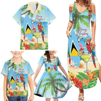 Personalized Saint Lucia Christmas Family Matching Summer Maxi Dress and Hawaiian Shirt Chill Macaw Parrot Caribbean Tropical Style - Wonder Print Shop
