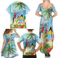 Personalized Saint Lucia Christmas Family Matching Summer Maxi Dress and Hawaiian Shirt Chill Macaw Parrot Caribbean Tropical Style - Wonder Print Shop