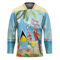 Personalized Saint Lucia Christmas Hockey Jersey Chill Macaw Parrot Caribbean Tropical Style - Wonder Print Shop