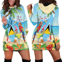 Personalized Saint Lucia Christmas Hoodie Dress Chill Macaw Parrot Caribbean Tropical Style - Wonder Print Shop
