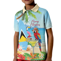 Personalized Saint Lucia Christmas Kid Polo Shirt Chill Macaw Parrot Caribbean Tropical Style - Wonder Print Shop