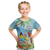 Personalized Saint Lucia Christmas Kid T Shirt Chill Macaw Parrot Caribbean Tropical Style - Wonder Print Shop