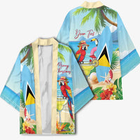 Personalized Saint Lucia Christmas Kimono Chill Macaw Parrot Caribbean Tropical Style - Wonder Print Shop