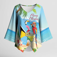 Personalized Saint Lucia Christmas Kimono Sleeve Blouse Chill Macaw Parrot Caribbean Tropical Style - Wonder Print Shop