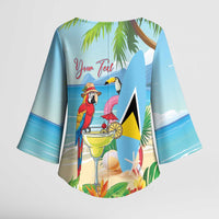 Personalized Saint Lucia Christmas Kimono Sleeve Blouse Chill Macaw Parrot Caribbean Tropical Style - Wonder Print Shop