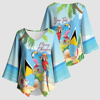 Personalized Saint Lucia Christmas Kimono Sleeve Blouse Chill Macaw Parrot Caribbean Tropical Style - Wonder Print Shop