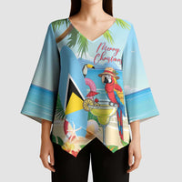 Personalized Saint Lucia Christmas Kimono Sleeve Blouse Chill Macaw Parrot Caribbean Tropical Style - Wonder Print Shop