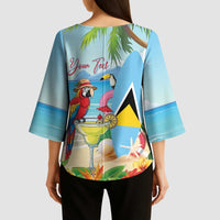 Personalized Saint Lucia Christmas Kimono Sleeve Blouse Chill Macaw Parrot Caribbean Tropical Style - Wonder Print Shop
