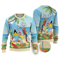 Personalized Saint Lucia Christmas Ugly Christmas Sweater Chill Macaw Parrot Caribbean Tropical Style - Wonder Print Shop